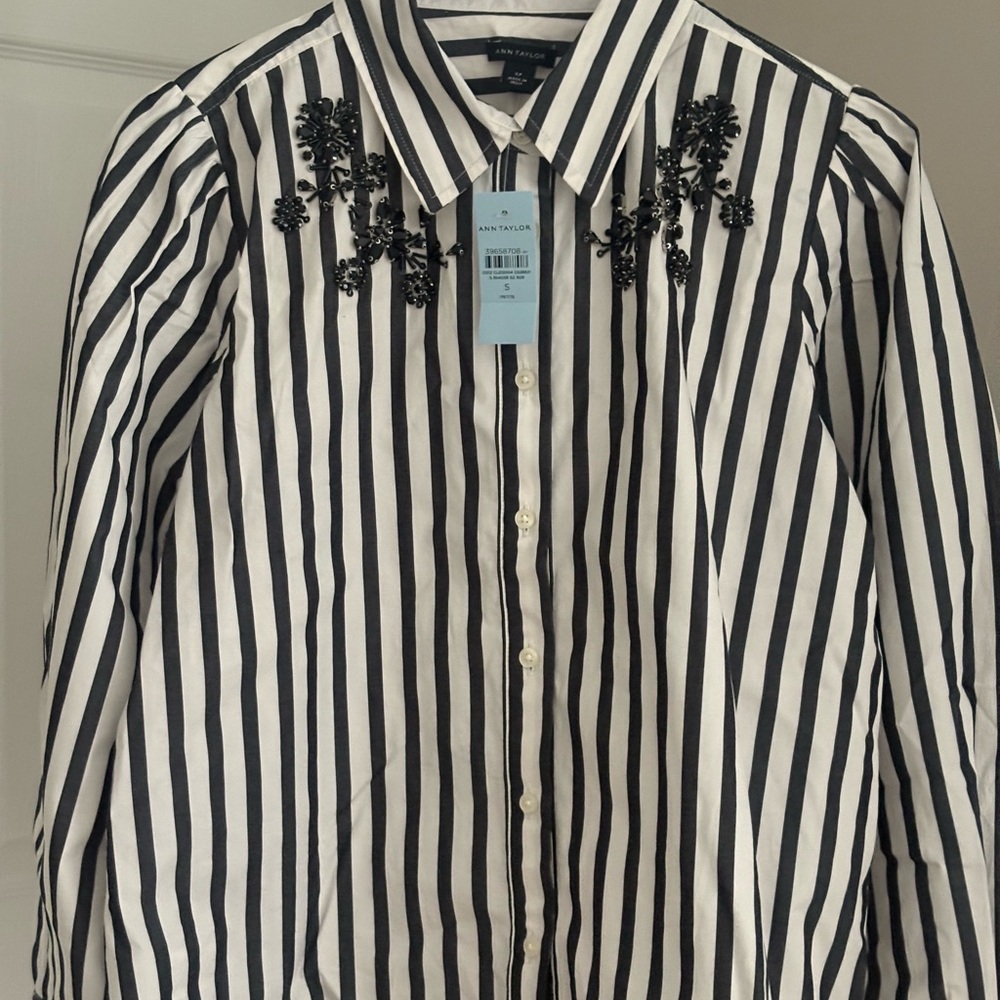 Black and White Embellished button down shirt